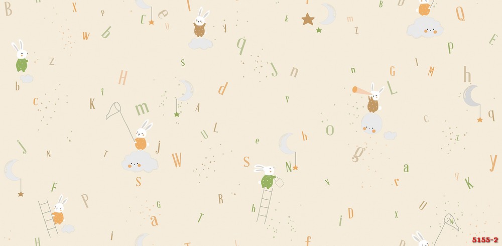 Giấy dán tường hình thỏ dễ thương và chữ cái 5155-2